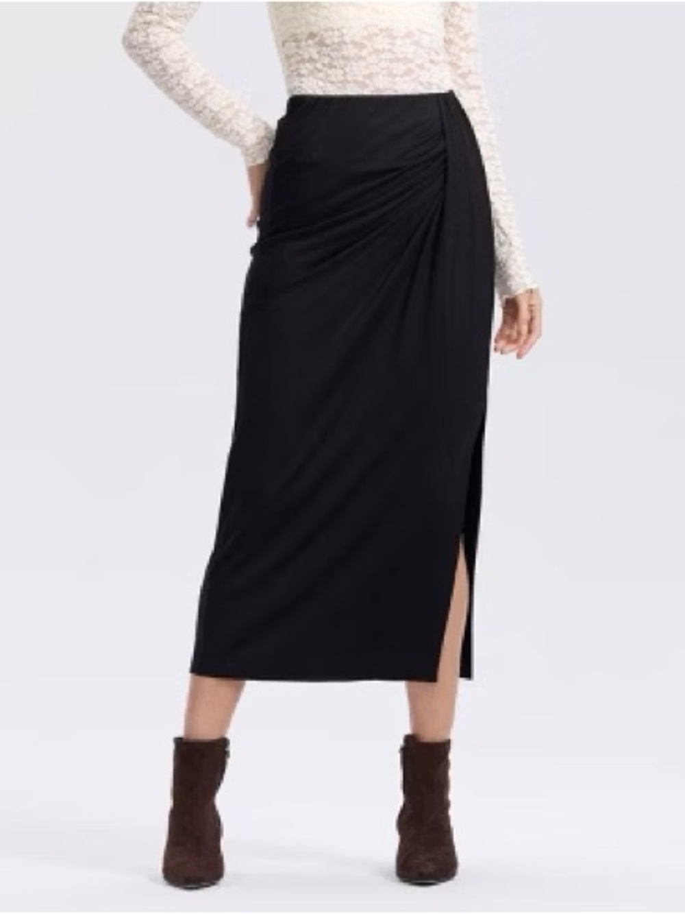 Wild Fable Black Midi Skirt with Side Slit